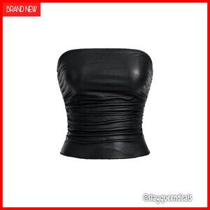 Strapless Faux Leather Crop Tube Top Rave Concert Going Out Bandeau